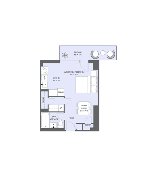 A floor plan of a house with a kitchen, living room, dining room, and bathroom.